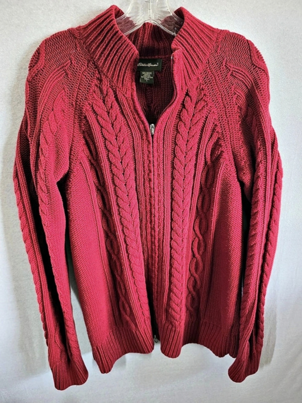 Eddie Bauer Cable Knit Zip Sweater in Pink Size Large